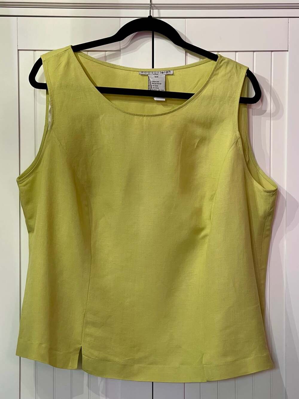 Madison Leigh Women Lime Green Linen Blend Sleeveless Tank Top Blouse